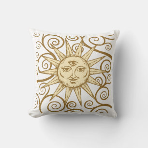 Cojín Decorativo Sol místico vintage con tercer ojo