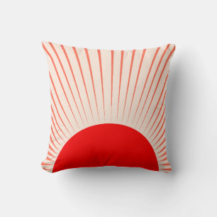 Cojín Decorativo Sol rojo minimalista y rayas solares