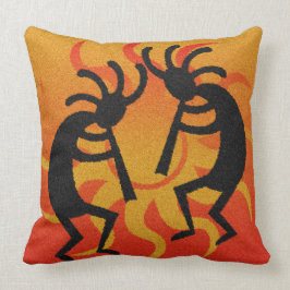 Cojín Decorativo Sol Tribal Kokopelli, Negro Y Naranja