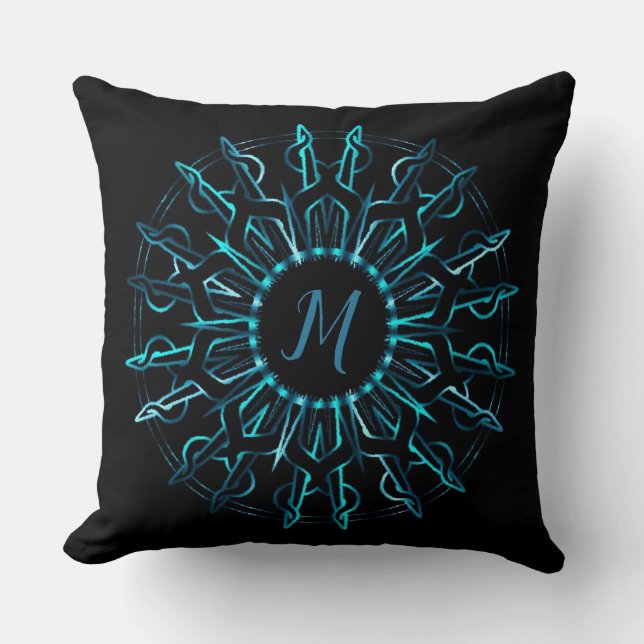 Cojín decorativo solar Verde azulado tribal (Anverso)