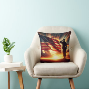 Cojín Decorativo Soldado Americano Saludando La Bandera