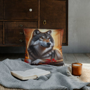 Cojín Decorativo Soledad del Lobo en Medio de la Naturaleza