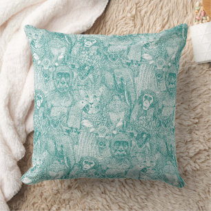 Cojín Decorativo solo animales de la selva africana cyan blanco