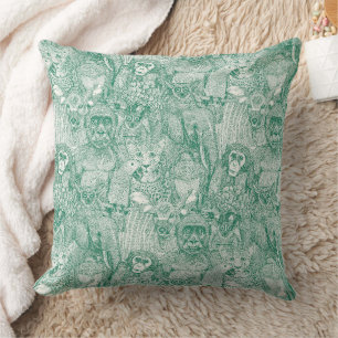 Cojín Decorativo solo animales de la selva africana esmeralda verde