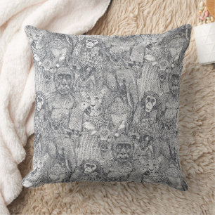 Cojín Decorativo solo animales de la selva africana gris hierro bla