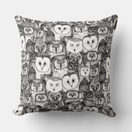 Cojín Decorativo sólo búhos blanco negro