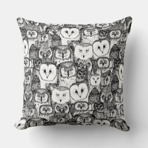 Cojín Decorativo sólo búhos blanco negro