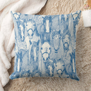 Cojín Decorativo solo caballos azul cobalto mitad perla