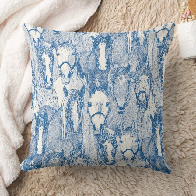 Cojín Decorativo solo caballos azul cobalto mitad perla (Manta)