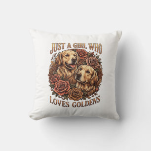 Cojín Decorativo Solo chica que ama a los Golden Dog Roses_1