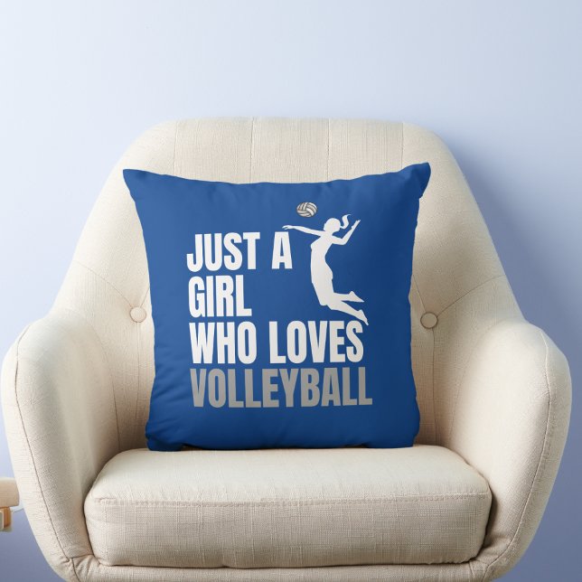 Cojín Decorativo Sólo Chica que ama el voleibol, lindo azul elegant (Subido por el creador)