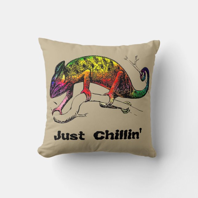 Cojín Decorativo Solo Chillin' - Rainbow Chameleon Lizard (Anverso)