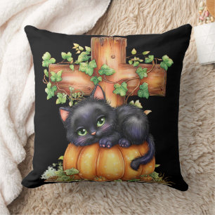 Cojín Decorativo Solo colgando, Gatito Descansando En Calabaza