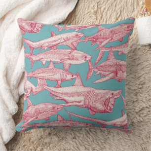 Cojín Decorativo solo tiburones viva magenta turquesa