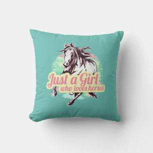 Cojín Decorativo Sólo un Chica que ama a los caballos Vintage acuar