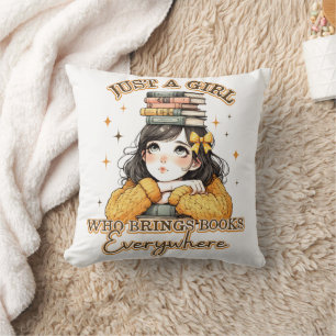 Cojín Decorativo Sólo un Chica que lleva libros por todas partes