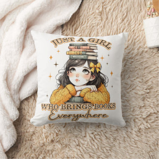 Cojín Decorativo Sólo un Chica que lleva libros por todas partes
