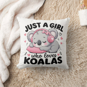 Cojín Decorativo Sólo una chica que ama a los koalas auriculares ro