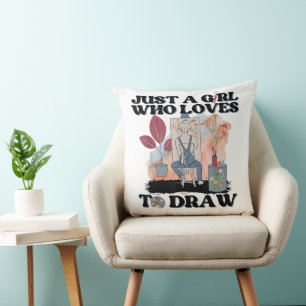 Cojín Decorativo Sólo una chica que ama dibujar