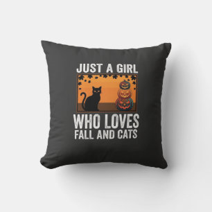 Cojín Decorativo Sólo una chica que ama el otoño y los gatos_1