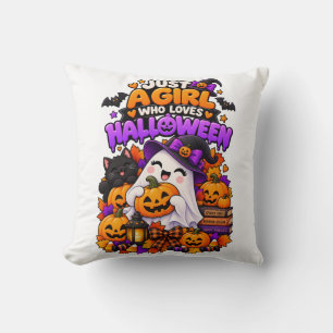 Cojín Decorativo Sólo una chica que ama Halloween Gato fantasma lin