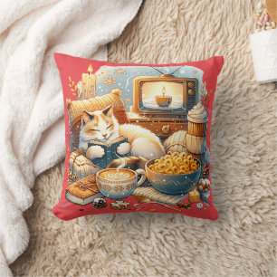 Cojín Decorativo Solo Vibraciones Acogedoras: Gato, Libro, Macarron