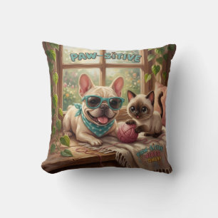 Cojín Decorativo Solo Vibraciones Positivas Cachorros y Gatos Fotos