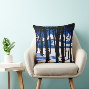 Cojín Decorativo Sombras de Bosque Invernal – Naturaleza Mínima Azu