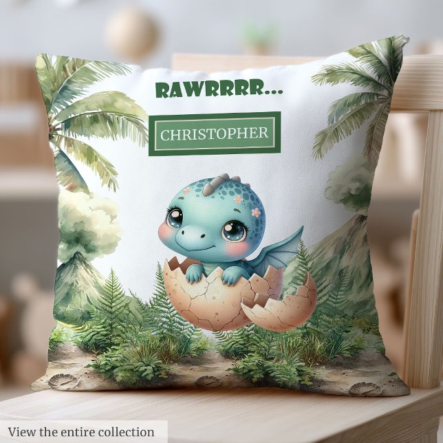 Cojín Decorativo Sombreramiento juguetón pronto bebé Dinosaurio beb (Playful Hatching Soon Baby Dinosaur Baby Pillow Gift)