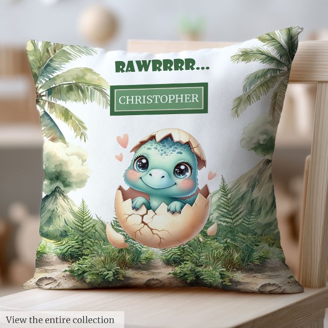 Cojín Decorativo Sombreramiento lindo pronto bebé Dinosaurio acuare (Cute Hatching Soon Baby Dinosaur Watercolor Pillow)