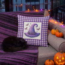 Sombrero de Bruja de Halloween de Gingham Morado y
