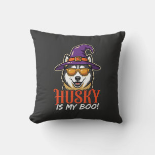 Cojín Decorativo Sombrero de Bruja Mi Husky de Halloween Es Mi Boo