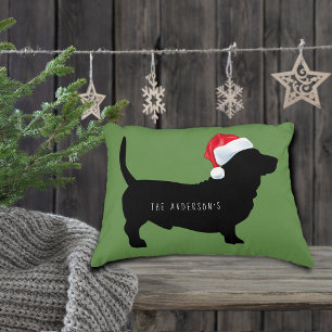 Cojín Decorativo Sombrero de Santa Dachshund de Navidad Monograma