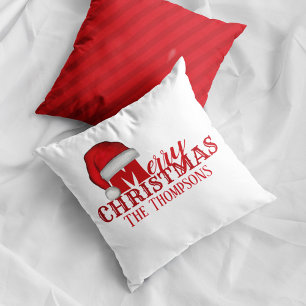 Cojín Decorativo Sombrero de Santa Navidad Feliz Personalizado Fami