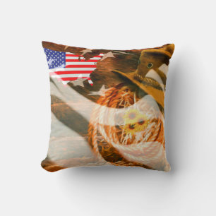 Cojín Decorativo Sombrero de vaquero lazo rayos de sol bandera amer