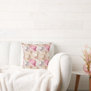 Cojín Decorativo Sombreros de paja blancos crema rosa