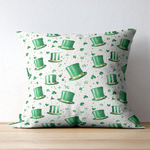 Cojín Decorativo Sombreros y tréboles de lujo verdes y dorados sobr