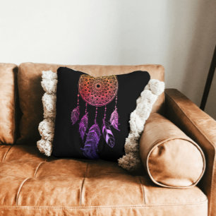Cojín Decorativo soñador púrpura símbolo de pluma aborigen