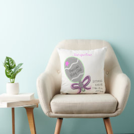 Cojín Decorativo Sonajero de plata para bebé con lazo rosa personal