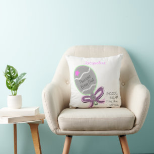 Cojín Decorativo Sonajero de plata para bebé con lazo rosa personal