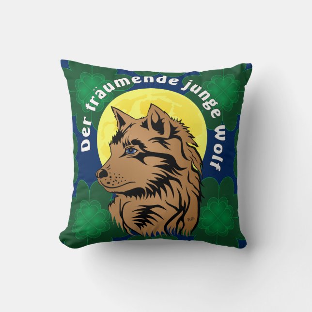 Cojín Decorativo soñando cachorro de lobo (Anverso)