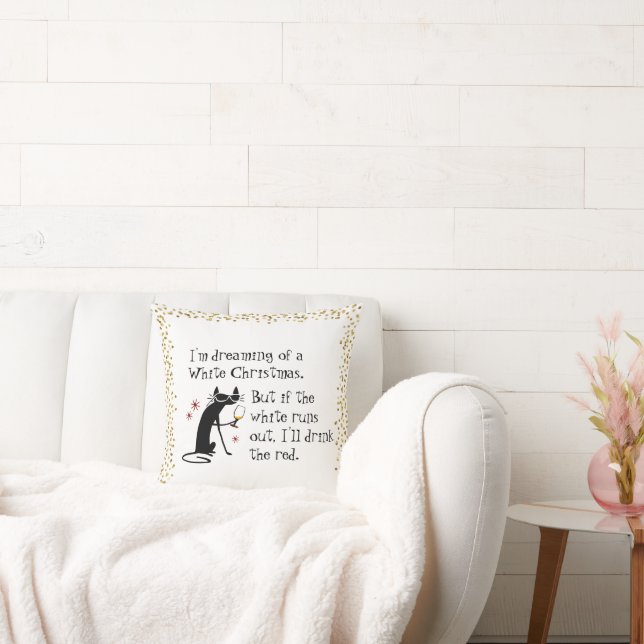 Cojín Decorativo Soñando con Navidades blancos un gato de vino grac (Sofá)