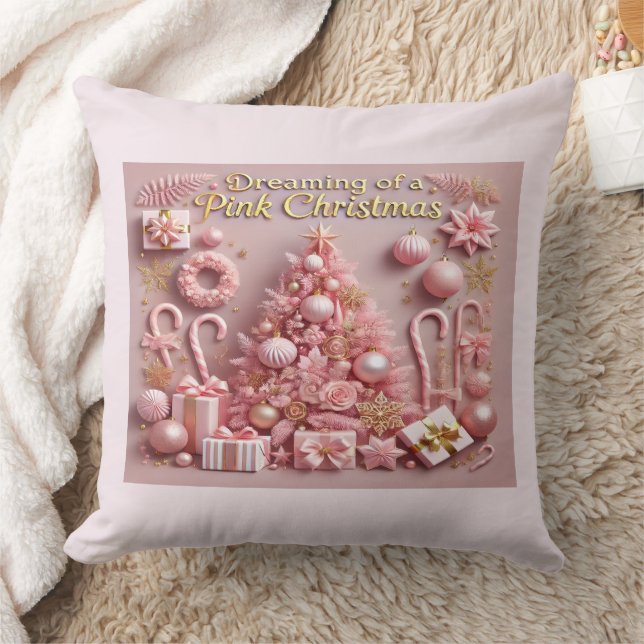 Cojín Decorativo Soñando con una Navidad Rosa  (Manta)