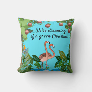 Cojín Decorativo Soñando de flamenco verde de Navidad Personalizado