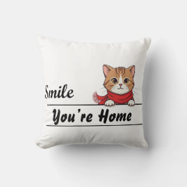Cojín Decorativo Sonríe que estás en casa lindo gato Diseño de almo
