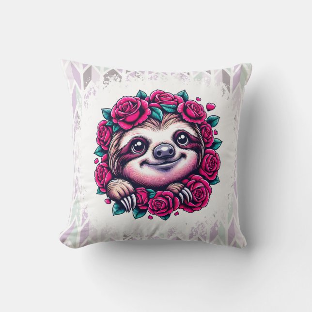 Cojín Decorativo Sonriente eslogan rodeado de Rosas (Anverso)