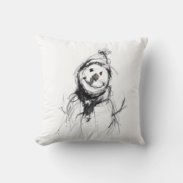 Cojín Decorativo Sonriente feliz hombre de nieve (Anverso)