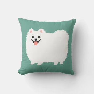 Cojín Decorativo Sonriente lindo Pomerania blanca feliz perro con e