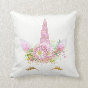 Cojín Decorativo Sonrientes unicornios enfrentan a floral rosada