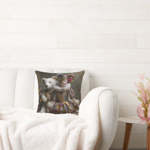Cojín Decorativo Sonrisa del Arlequín y su Oso de Peluche Blanco